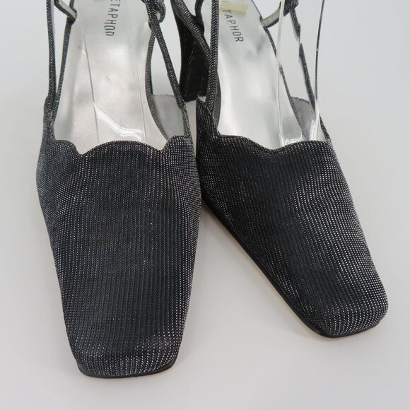 VTG Metaphor Women 9 M DAWN Black Silver Metallic Strappy Square Toe Heels Shoes - Picture 4 of 12